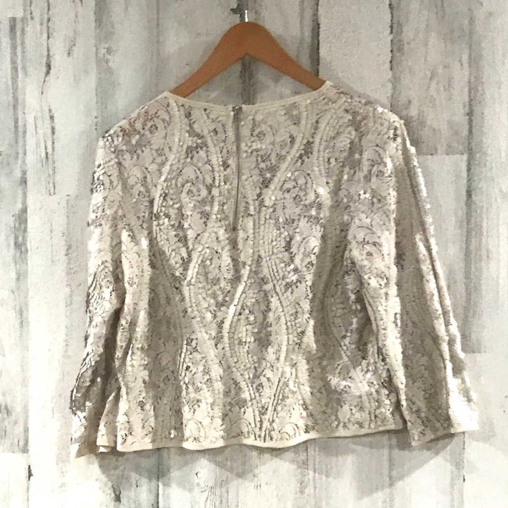 JENN. Cream Cropped Matte Sequin Top Size Large - Picture 2 of 8